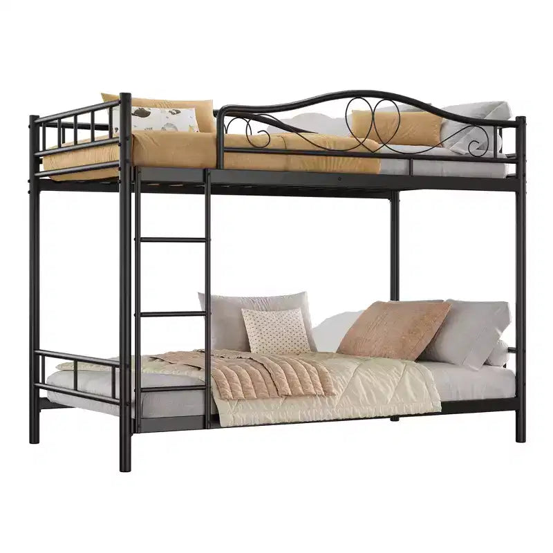 Bunk Bed Twin Over Twin with Ladder & Full Safety Guardrail, Heavy Duty Metal Twin Over Twin Bunk Bed , Noise Free,No Box Spring Needed, Easy Assembly