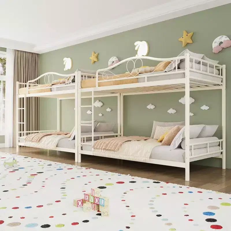 Bunk Bed Twin Over Twin with Ladder & Full Safety Guardrail, Heavy Duty Metal Twin Over Twin Bunk Bed , Noise Free,No Box Spring Needed, Easy Assembly