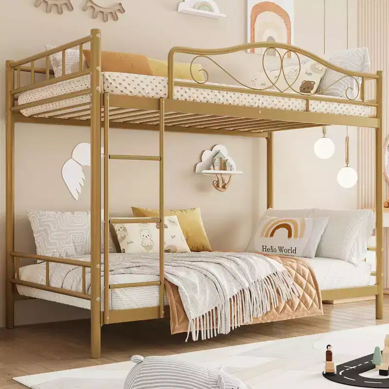 Bunk Bed Twin Over Twin with Ladder & Full Safety Guardrail, Heavy Duty Metal Twin Over Twin Bunk Bed , Noise Free,No Box Spring Needed, Easy Assembly