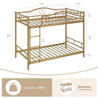 Bunk Bed Twin Over Twin with Ladder & Full Safety Guardrail, Heavy Duty Metal Twin Over Twin Bunk Bed , Noise Free,No Box Spring Needed, Easy Assembly