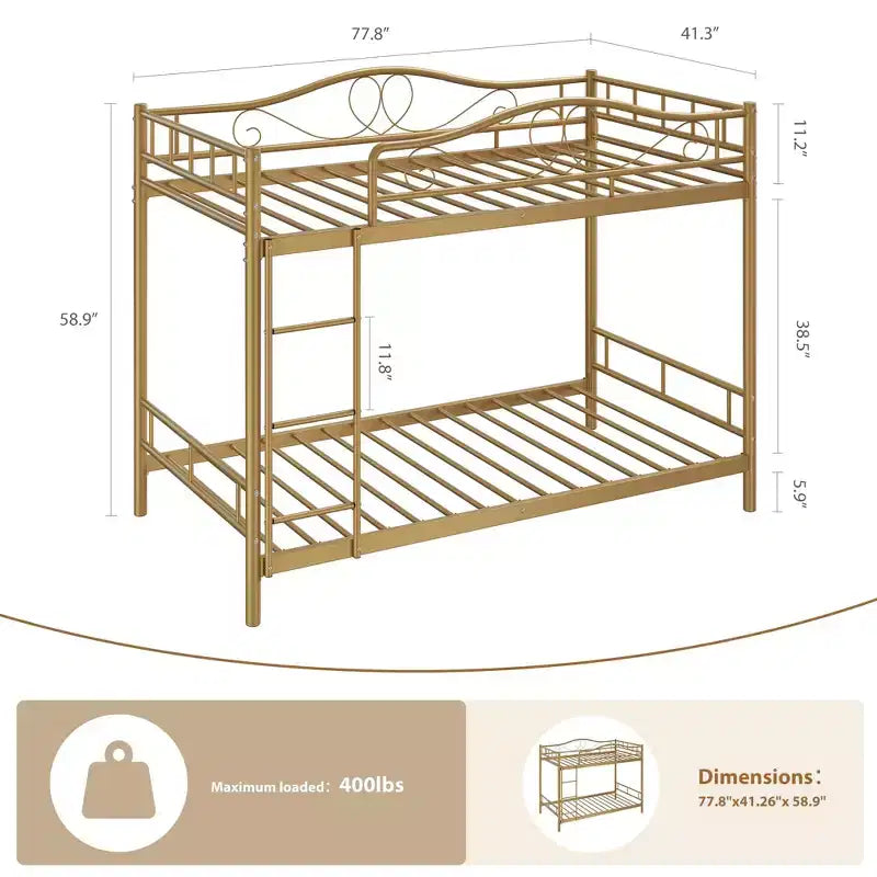 Bunk Bed Twin Over Twin with Ladder & Full Safety Guardrail, Heavy Duty Metal Twin Over Twin Bunk Bed , Noise Free,No Box Spring Needed, Easy Assembly