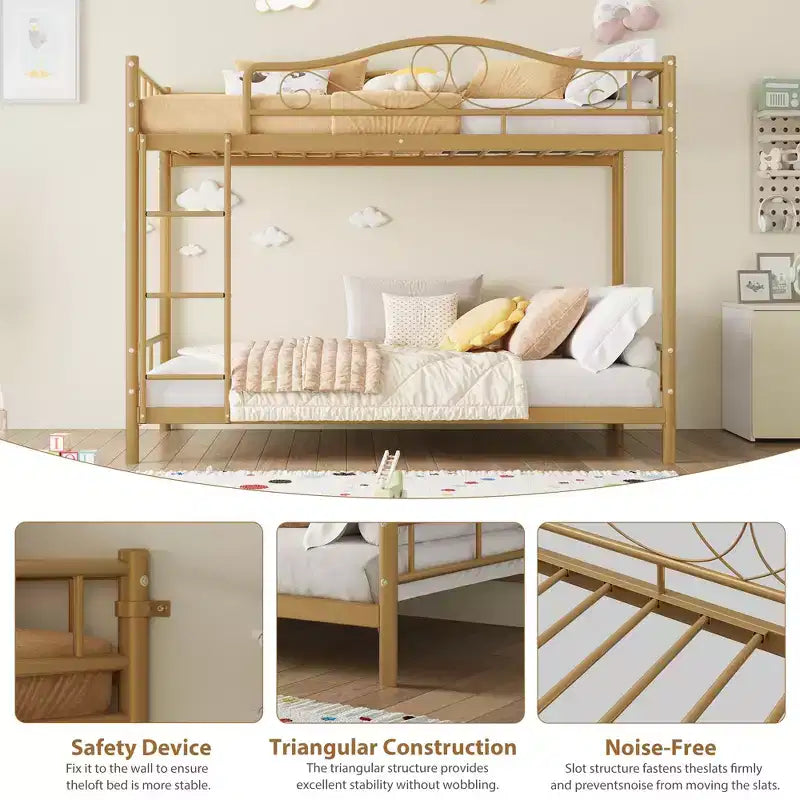 Bunk Bed Twin Over Twin with Ladder & Full Safety Guardrail, Heavy Duty Metal Twin Over Twin Bunk Bed , Noise Free,No Box Spring Needed, Easy Assembly