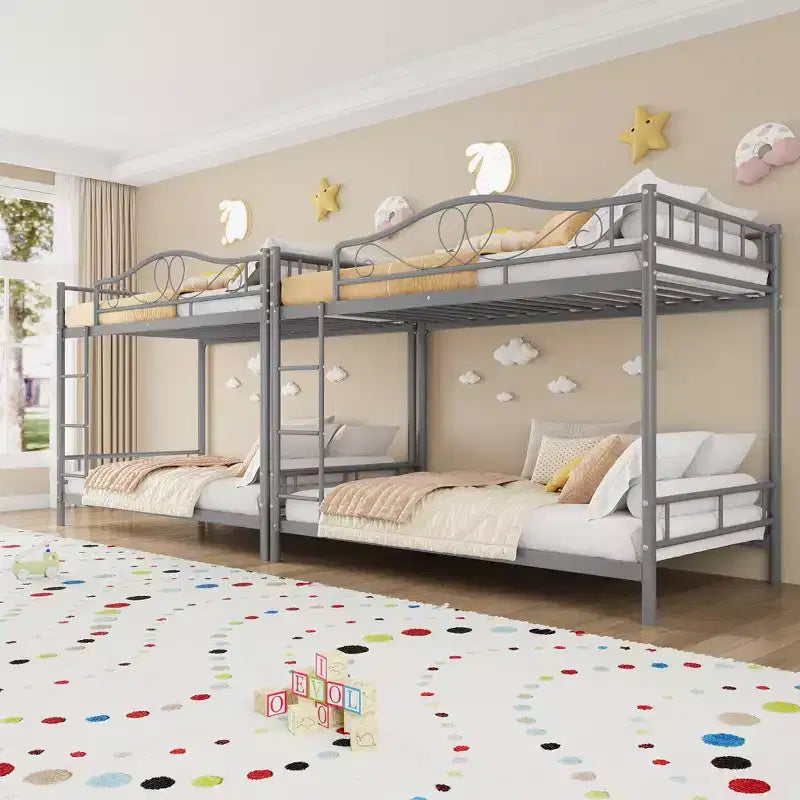 Bunk Bed Twin Over Twin with Ladder & Full Safety Guardrail, Heavy Duty Metal Twin Over Twin Bunk Bed , Noise Free,No Box Spring Needed, Easy Assembly