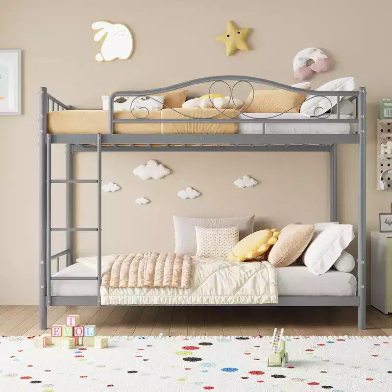 Bunk Bed Twin Over Twin with Ladder & Full Safety Guardrail, Heavy Duty Metal Twin Over Twin Bunk Bed , Noise Free,No Box Spring Needed, Easy Assembly