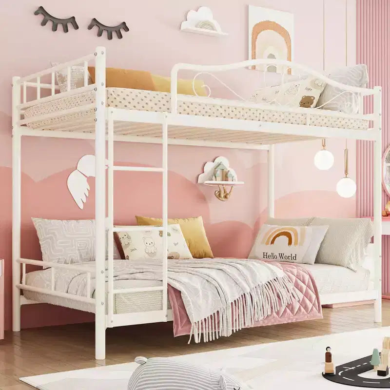 Bunk Bed Twin Over Twin with Ladder & Full Safety Guardrail, Heavy Duty Metal Twin Over Twin Bunk Bed , Noise Free,No Box Spring Needed, Easy Assembly