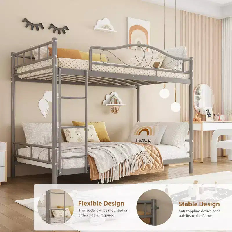 Bunk Bed Twin Over Twin with Ladder & Full Safety Guardrail, Heavy Duty Metal Twin Over Twin Bunk Bed , Noise Free,No Box Spring Needed, Easy Assembly