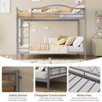 Bunk Bed Twin Over Twin with Ladder & Full Safety Guardrail, Heavy Duty Metal Twin Over Twin Bunk Bed , Noise Free,No Box Spring Needed, Easy Assembly
