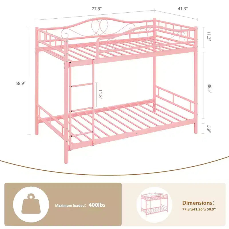 Bunk Bed Twin Over Twin with Ladder & Full Safety Guardrail, Heavy Duty Metal Twin Over Twin Bunk Bed , Noise Free,No Box Spring Needed, Easy Assembly