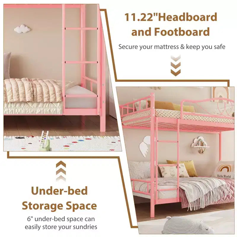 Bunk Bed Twin Over Twin with Ladder & Full Safety Guardrail, Heavy Duty Metal Twin Over Twin Bunk Bed , Noise Free,No Box Spring Needed, Easy Assembly