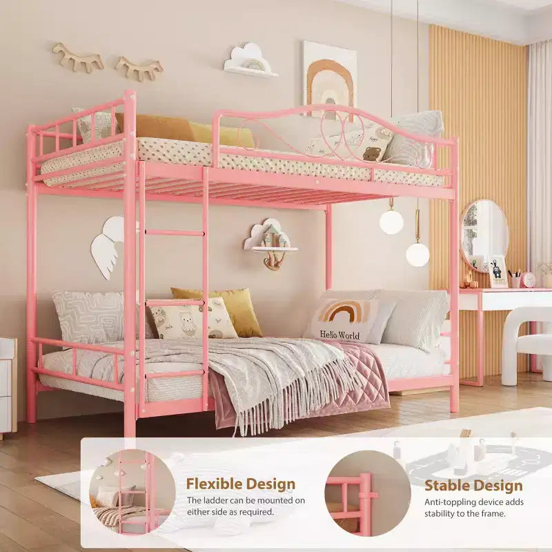 Bunk Bed Twin Over Twin with Ladder & Full Safety Guardrail, Heavy Duty Metal Twin Over Twin Bunk Bed , Noise Free,No Box Spring Needed, Easy Assembly