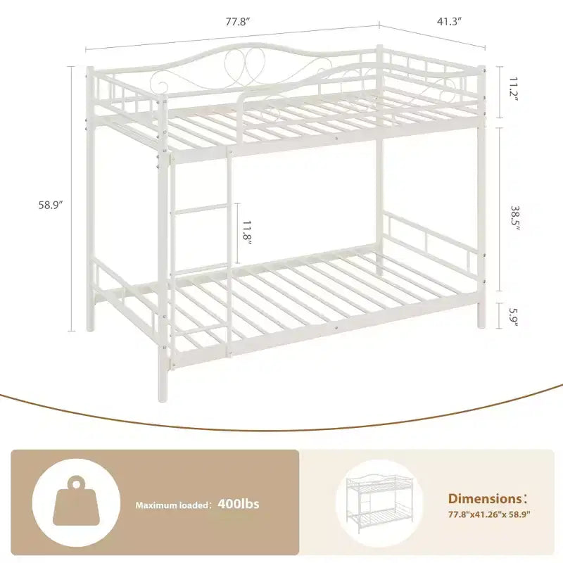 Bunk Bed Twin Over Twin with Ladder & Full Safety Guardrail, Heavy Duty Metal Twin Over Twin Bunk Bed , Noise Free,No Box Spring Needed, Easy Assembly