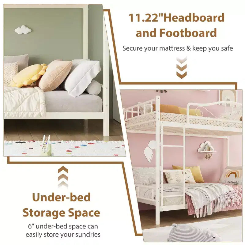Bunk Bed Twin Over Twin with Ladder & Full Safety Guardrail, Heavy Duty Metal Twin Over Twin Bunk Bed , Noise Free,No Box Spring Needed, Easy Assembly