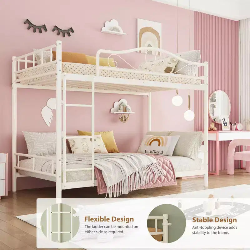 Bunk Bed Twin Over Twin with Ladder & Full Safety Guardrail, Heavy Duty Metal Twin Over Twin Bunk Bed , Noise Free,No Box Spring Needed, Easy Assembly