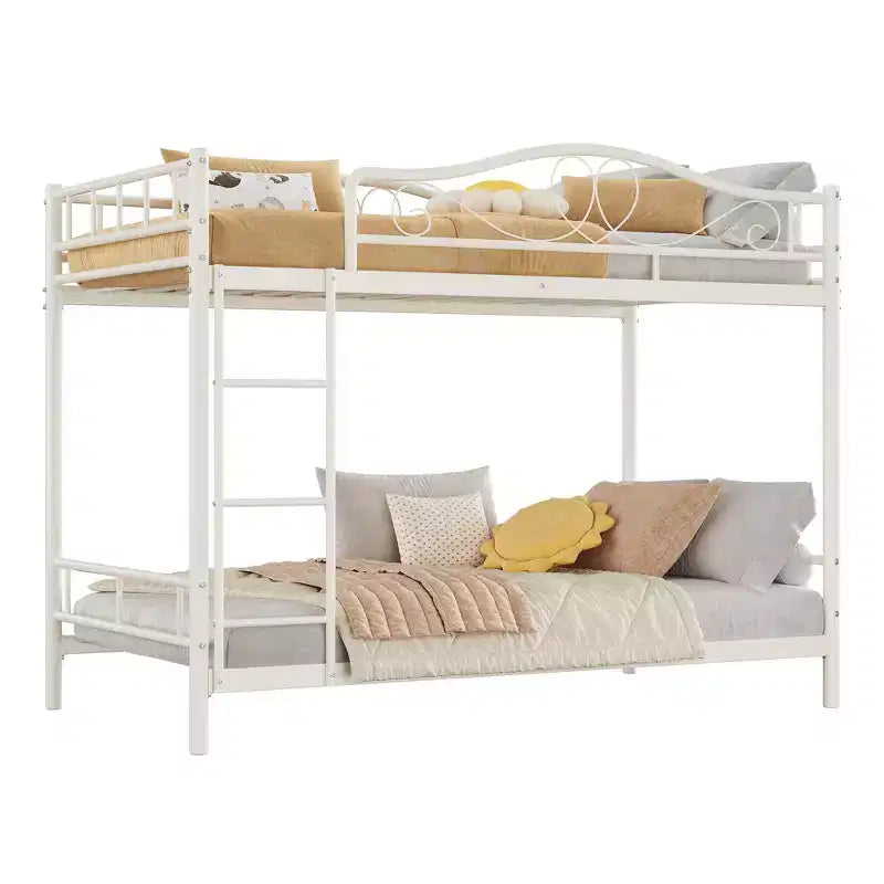 Bunk Bed Twin Over Twin with Ladder & Full Safety Guardrail, Heavy Duty Metal Twin Over Twin Bunk Bed , Noise Free,No Box Spring Needed, Easy Assembly