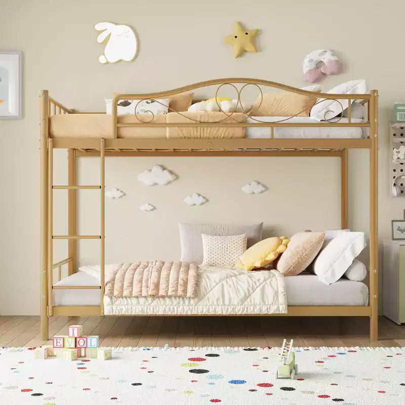 Bunk Bed Twin Over Twin with Ladder & Full Safety Guardrail, Heavy Duty Metal Twin Over Twin Bunk Bed , Noise Free,No Box Spring Needed, Easy Assembly
