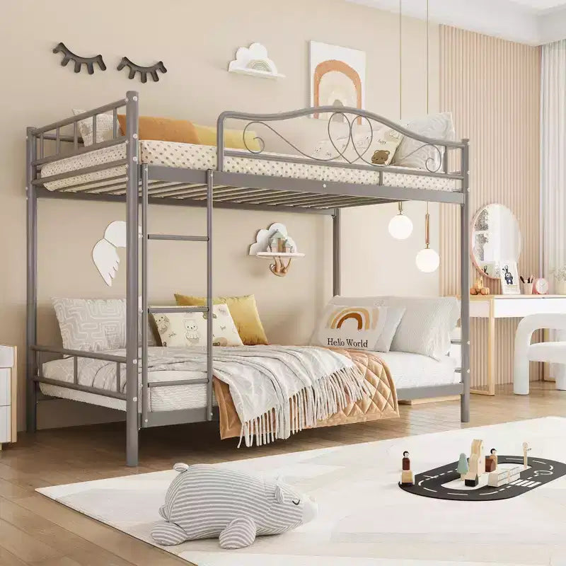 Bunk Bed Twin Over Twin with Ladder & Full Safety Guardrail, Heavy Duty Metal Twin Over Twin Bunk Bed , Noise Free,No Box Spring Needed, Easy Assembly
