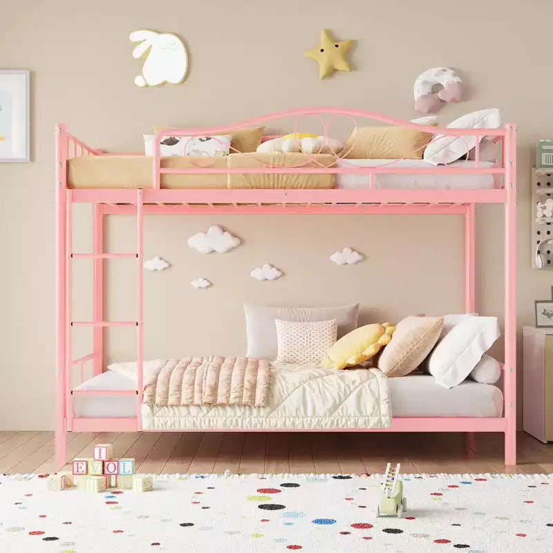 Bunk Bed Twin Over Twin with Ladder & Full Safety Guardrail, Heavy Duty Metal Twin Over Twin Bunk Bed , Noise Free,No Box Spring Needed, Easy Assembly
