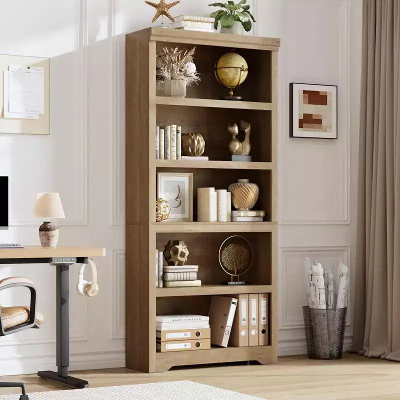5-Tier Farmhouse Bookshelf, 69 Tall Bookcase with Adjustable Shelves & Anti-Slip Design, Open Storage Rack for Home Office, Living Room
