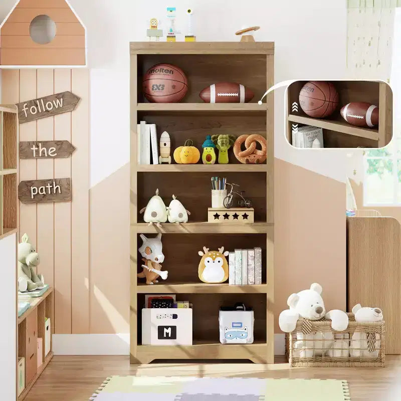 5-Tier Farmhouse Bookshelf, 69 Tall Bookcase with Adjustable Shelves & Anti-Slip Design, Open Storage Rack for Home Office, Living Room