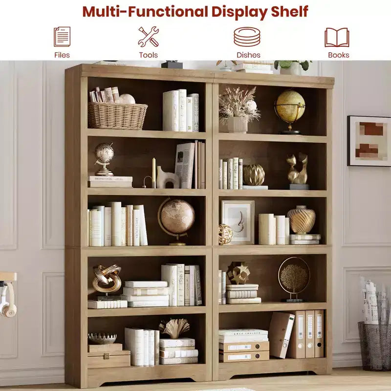 5-Tier Farmhouse Bookshelf, 69 Tall Bookcase with Adjustable Shelves & Anti-Slip Design, Open Storage Rack for Home Office, Living Room
