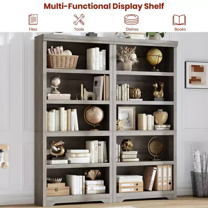 5-Tier Farmhouse Bookshelf, 69 Tall Bookcase with Adjustable Shelves & Anti-Slip Design, Open Storage Rack for Home Office, Living Room