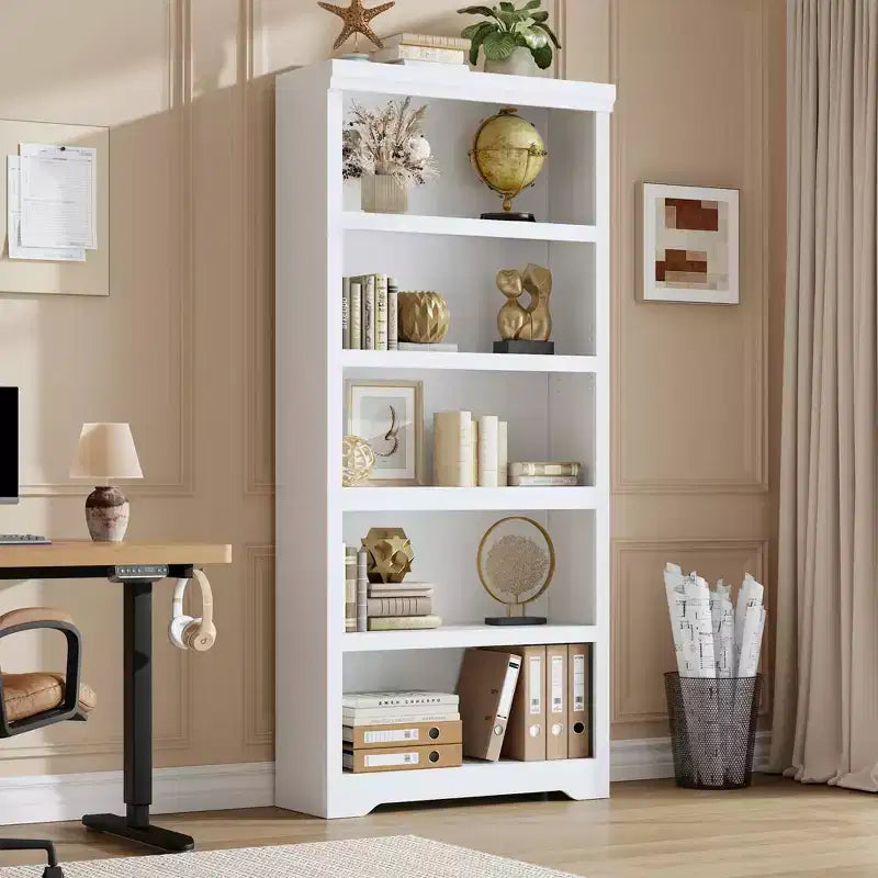 5-Tier Farmhouse Bookshelf, 69 Tall Bookcase with Adjustable Shelves & Anti-Slip Design, Open Storage Rack for Home Office, Living Room