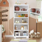 5-Tier Farmhouse Bookshelf, 69 Tall Bookcase with Adjustable Shelves & Anti-Slip Design, Open Storage Rack for Home Office, Living Room