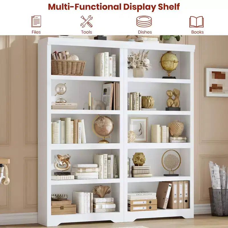5-Tier Farmhouse Bookshelf, 69 Tall Bookcase with Adjustable Shelves & Anti-Slip Design, Open Storage Rack for Home Office, Living Room