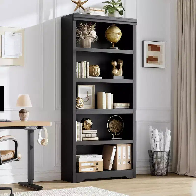 5-Tier Farmhouse Bookshelf, 69 Tall Bookcase with Adjustable Shelves & Anti-Slip Design, Open Storage Rack for Home Office, Living Room