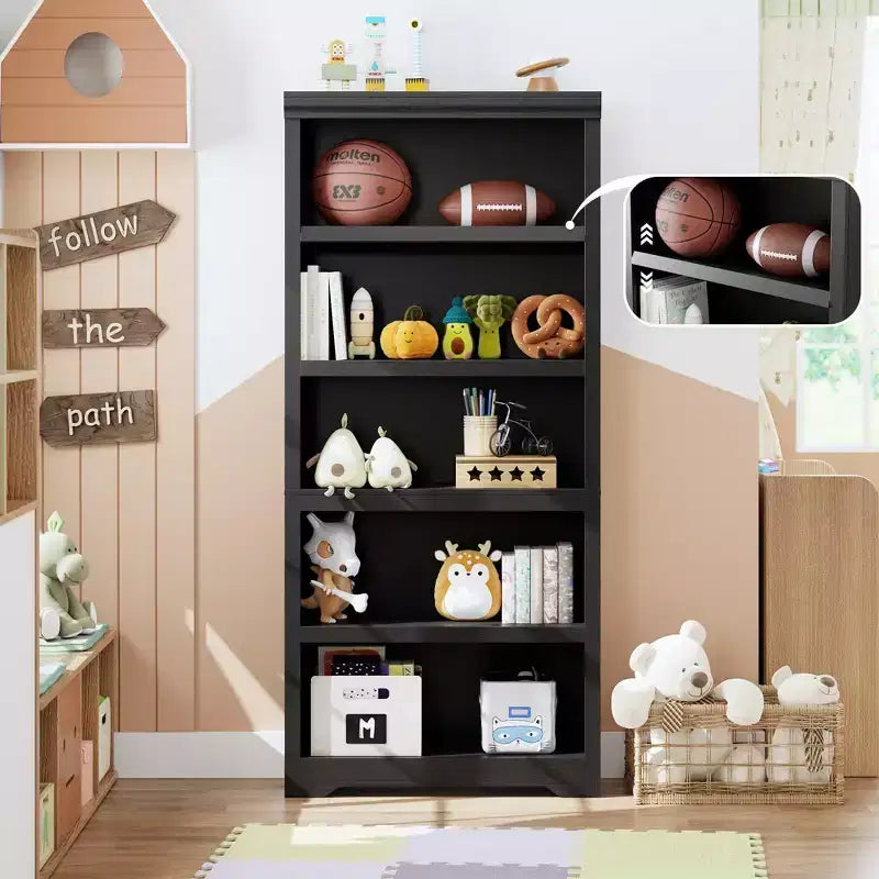 5-Tier Farmhouse Bookshelf, 69 Tall Bookcase with Adjustable Shelves & Anti-Slip Design, Open Storage Rack for Home Office, Living Room