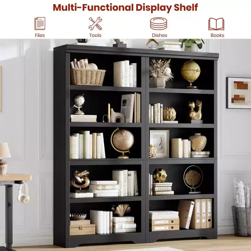 5-Tier Farmhouse Bookshelf, 69 Tall Bookcase with Adjustable Shelves & Anti-Slip Design, Open Storage Rack for Home Office, Living Room