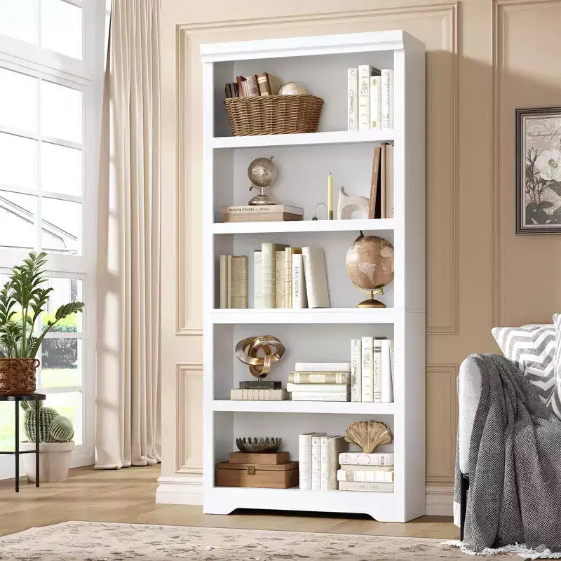 5-Tier Farmhouse Bookshelf, 69 Tall Bookcase with Adjustable Shelves & Anti-Slip Design, Open Storage Rack for Home Office, Living Room