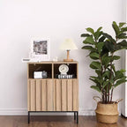 Buffet Cabinet with Storage, Sideboard Cabinet with 2 Fluted Doors, Wood Coffee Bar Table for Entryway, Hallway, Kitchen, Dining Room, Living Room