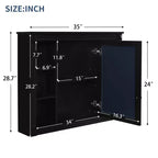 35'' x 28'' Wall Mounted Bathroom Storage Cabinet, Modern Bathroom Wall Cabinet with Mirror, Mirror Cabinet with 6 Open Shelves, Black