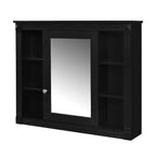35'' x 28'' Wall Mounted Bathroom Storage Cabinet, Modern Bathroom Wall Cabinet with Mirror, Mirror Cabinet with 6 Open Shelves, Black