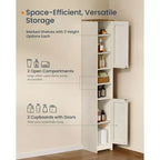 Storage Cabinet, Superfast Toolless Assembly, Slim Tall Standing Cabinet with Adjustable Shelves, Open Compartments, Rustic White