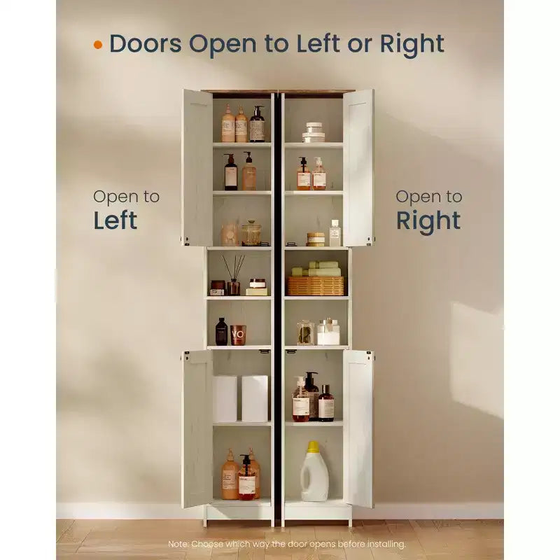 Storage Cabinet, Superfast Toolless Assembly, Slim Tall Standing Cabinet with Adjustable Shelves, Open Compartments, Rustic White