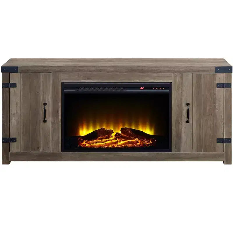 Rustic Oak Finish Fireplace with 2 Storage Drawers