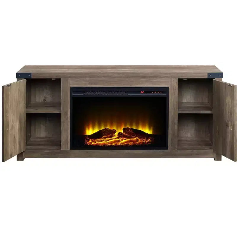 Rustic Oak Finish Fireplace with 2 Storage Drawers
