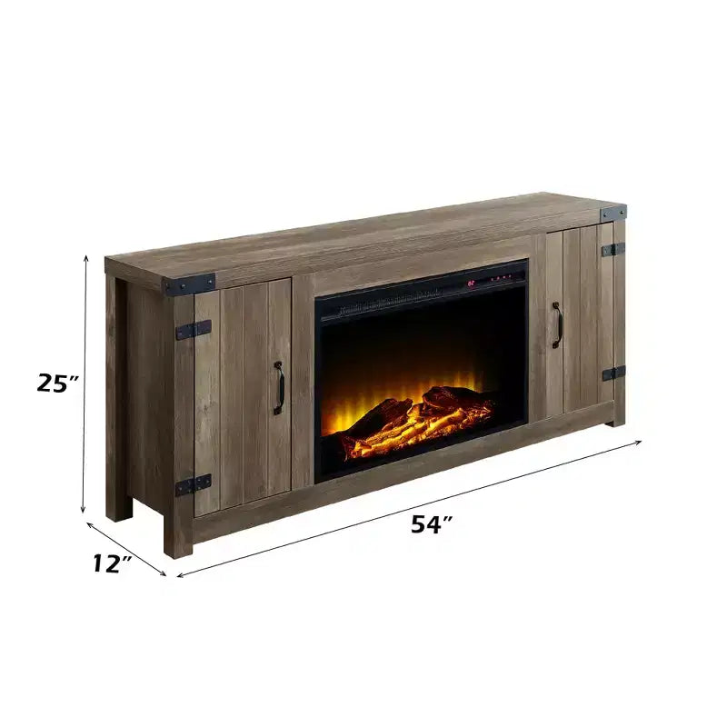Rustic Oak Finish Fireplace with 2 Storage Drawers