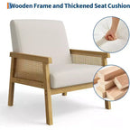 Rattan Accent Chair - Boucle Armchair, Upholstered Reading Chair with Wooden Frame, High Back, Leisure Chair for Living Room Bedroom