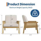 Rattan Accent Chair - Boucle Armchair, Upholstered Reading Chair with Wooden Frame, High Back, Leisure Chair for Living Room Bedroom