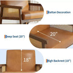Rattan Accent Chair - Boucle Armchair, Upholstered Reading Chair with Wooden Frame, High Back, Leisure Chair for Living Room Bedroom