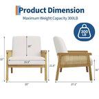 Rattan Accent Chair - Boucle Armchair, Upholstered Reading Chair with Wooden Frame, High Back, Leisure Chair for Living Room Bedroom