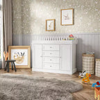 White Changing Table Dresser Spacious Nursery Organizer with Drawers & Cabinets for Diapers, Clothes & Toys