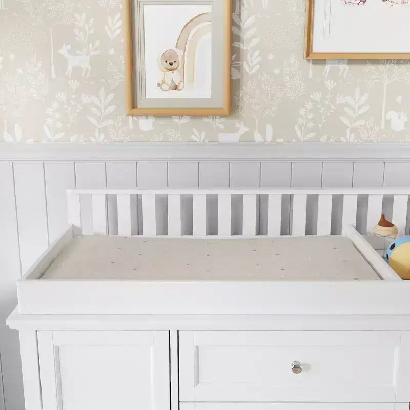 White Changing Table Dresser Spacious Nursery Organizer with Drawers & Cabinets for Diapers, Clothes & Toys