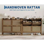 47 Rattan Shoe Cabinet 4 Flip Drawers Boho Farmhouse Narrow Organizer for Entryway