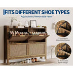 47 Rattan Shoe Cabinet 4 Flip Drawers Boho Farmhouse Narrow Organizer for Entryway
