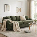 Modern 81.5 3-Seater Wooden Chenille Upholstered Sofa with Throw Pillows