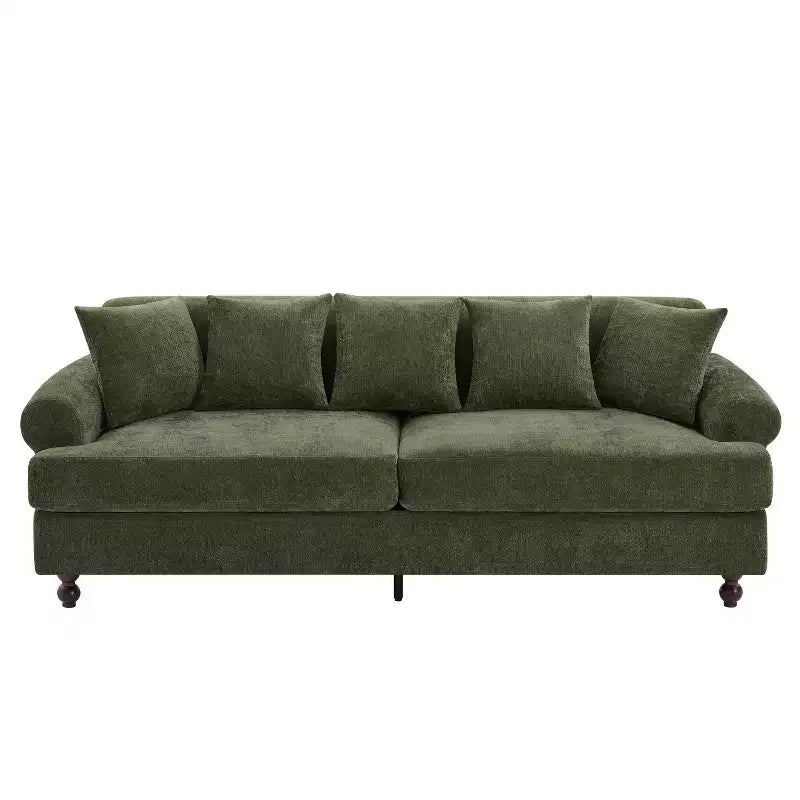Modern 81.5 3-Seater Wooden Chenille Upholstered Sofa with Throw Pillows